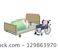 Color illustration of an elderly man sleeping in a nursing bed 129863970