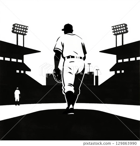 投手走向投手丘的剪影 投手走向投手丘的剪影 129863990