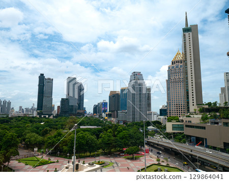 Bangkok cityscape skyline Thailand, Lumphini Public park and Bangkok cityscape in metropolis city. 129864041