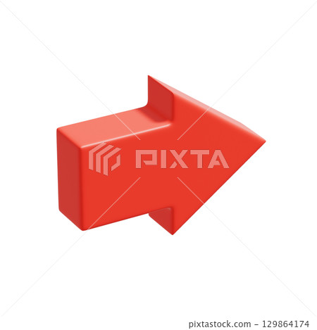 Simple red right-pointing arrow 3D icon Simple red right-pointing arrow 3D icon 129864174