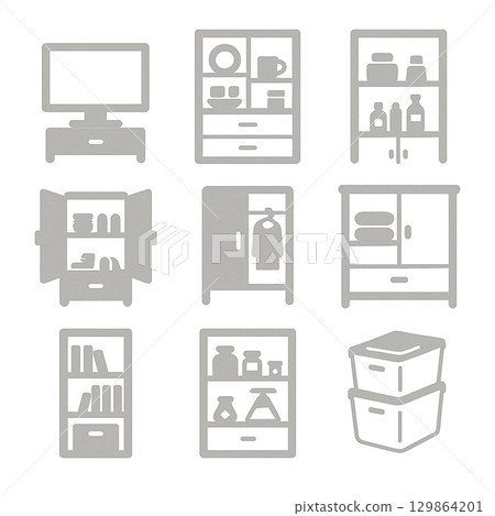 9 個與住房相關的圖示（儲存、家務、透明 PNG） 129864201
