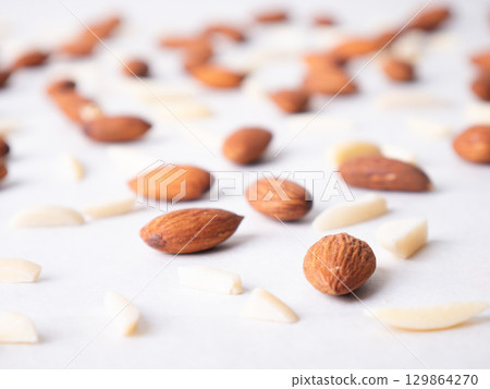 Almond and White Almond Stick set on white background. Almond and White Almond Stick set on white background. 129864270