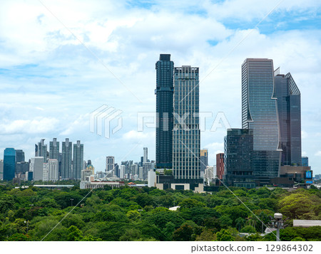 Bangkok cityscape skyline Thailand, Lumphini Public park and Bangkok cityscape in metropolis city. 129864302