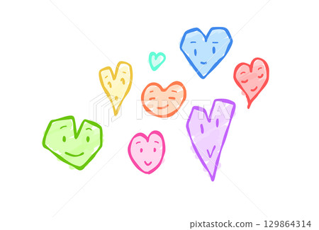 Hand-drawn colorful face heart Hand-drawn colorful face heart 129864314