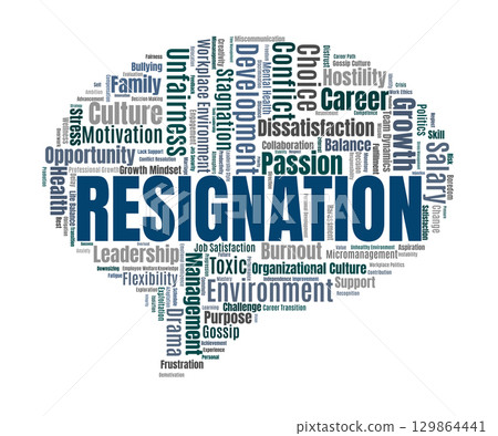 Resignation Word Cloud. Factors Driving Employee Decisions To Leave Their Workplace 129864441