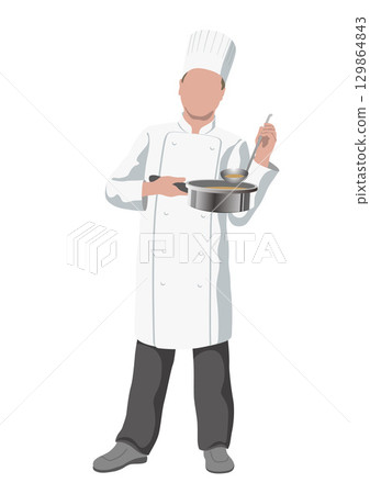 Flat vector illustration of a chef holding a pot 129864843
