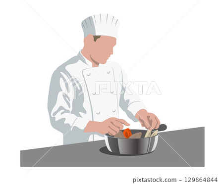 Flat vector illustration of a chef preparing ingredients 129864844