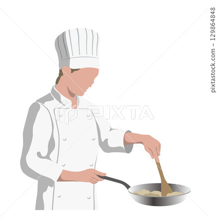 廚師拿著煎鍋的平面向量插圖 129864848