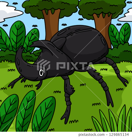 Insect Rhinoceros Beetle Animal Colored Cartoon Insect Rhinoceros Beetle Animal Colored Cartoon 129865134