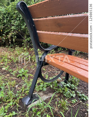 公園裡的木凳-雨滴 公園裡的木凳-雨滴 129865136