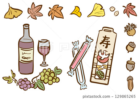 可愛的十一月插圖彩色套裝 129865265