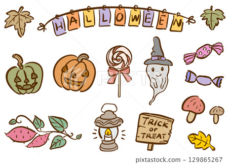 可愛的十月插圖彩色套裝 129865267