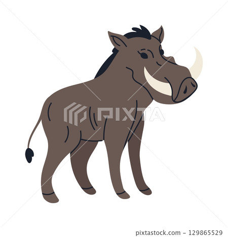 Forest animal. Wild boar. Scrofa with big tusks. Wildlife fauna. Dangerous mammal. Razorback pig. Standing swine. Woodland beast. Aggressive hog. Wilderness biodiversity. Vector isolated zoo element Forest animal. Wild boar. Scrofa with big tusks. Wildlife fauna. Dangerous mammal. Razorback pig. Standing swine. Woodland beast. Aggressive hog. Wilderness biodiversity. Vector isolated zoo element 129865529