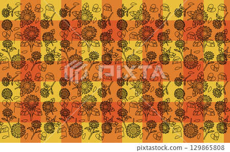 Abstract pattern line of sunflower on orange color background. 129865808