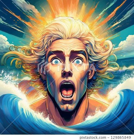 驚訝的金髮男子從海裡冒出來 驚訝的金髮男子從海裡冒出來 129865849