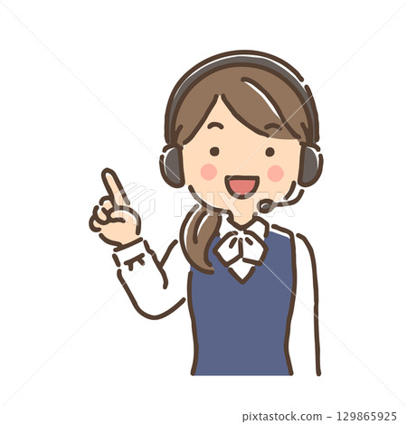A female operator wearing a headset and explaining with a smile 129865925