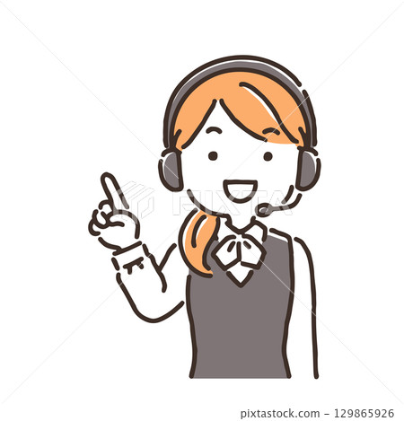 A female operator wearing a headset and explaining with a smile 129865926