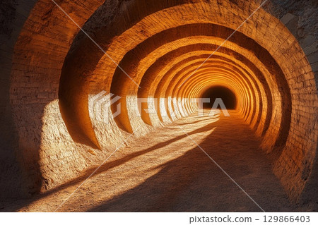 Exploration of light and shadow in a curving tunnel at midday 129866403