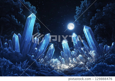 Moonlit crystal forest showcasing shimmering crystals at night in an ethereal setting Moonlit crystal forest showcasing shimmering crystals at night in an ethereal setting 129866476