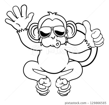Monkey Sunglasses Waving Thumbs Up Cartoon Animal Monkey Sunglasses Waving Thumbs Up Cartoon Animal 129866585