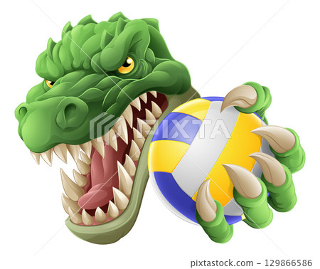 Alligator Crocodile Dinosaur Volleyball Mascot Alligator Crocodile Dinosaur Volleyball Mascot 129866586