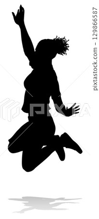 Happy Woman Jumping For Joy Silhouette Person Happy Woman Jumping For Joy Silhouette Person 129866587