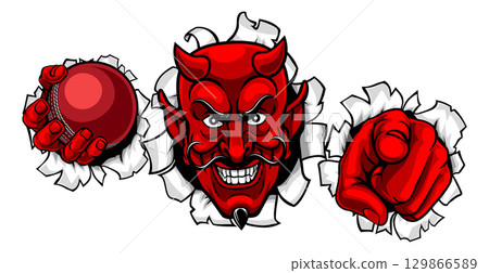 Devil Cricket Ball Sport Team Mascot Illustration Devil Cricket Ball Sport Team Mascot Illustration 129866589