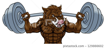 Boar Razorback Hog Weight Lifting Gym Mascot 129866602