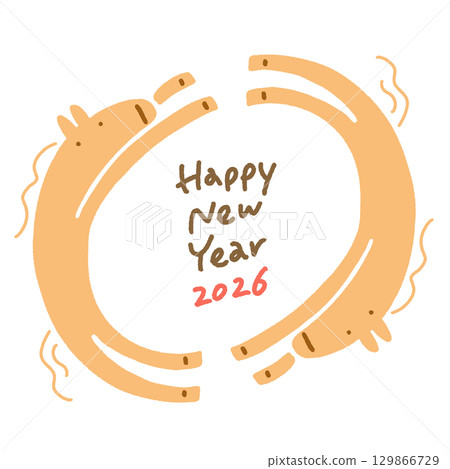 兩匹馬畫一個圓圈新年賀卡模板 2026 方形，適用於 SNS、LINE 和 Instagram 129866729