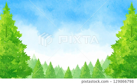 AI 圖片：一片新綠的森林與藍天的風景 129866798