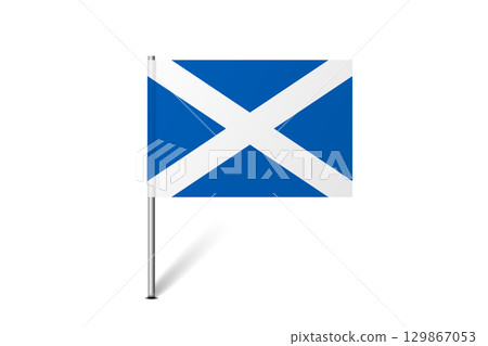 Scotland flag - map pin flag representing a country cultural identity and heritage. The essence of national pride and unity. Map pin flag stuck in a white background 129867053