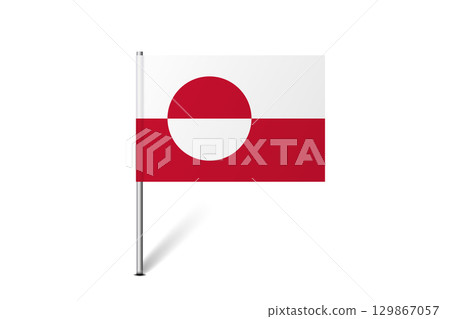 Greenland flag - map pin flag representing a country cultural identity and heritage. The essence of national pride and unity. Map pin flag stuck in a white background 129867057