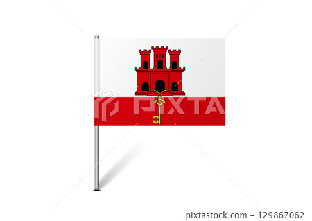 Gibraltar flag - map pin flag representing a country cultural identity and heritage. The essence of national pride and unity. Map pin flag stuck in a white background Gibraltar flag - map pin flag representing a country cultural identity and heritage. The essence of national pride and unity. Map pin flag stuck in a white background 129867062