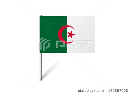 Algeria flag - map pin flag representing a country cultural identity and heritage. The essence of national pride and unity. Map pin flag stuck in a white background 129867068