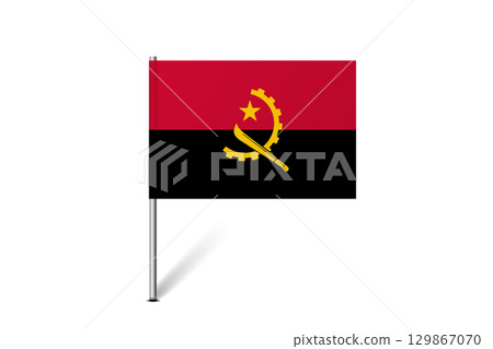 Angola flag - map pin flag representing a country cultural identity and heritage. The essence of national pride and unity. Map pin flag stuck in a white background 129867070