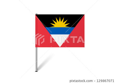 Antigua and Barbuda flag - map pin flag representing a country cultural identity and heritage. The essence of national pride and unity. Map pin flag stuck in a white background 129867071