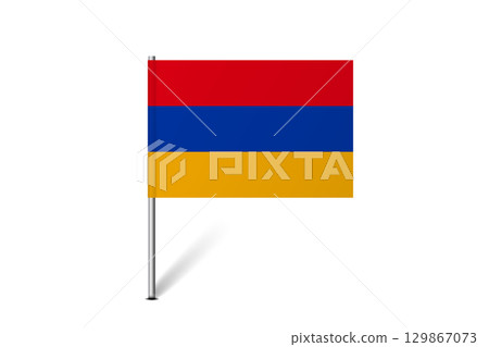 Armenia flag - map pin flag representing a country cultural identity and heritage. The essence of national pride and unity. Map pin flag stuck in a white background 129867073