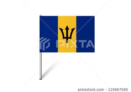 Barbados flag - map pin flag representing a country cultural identity and heritage. The essence of national pride and unity. Map pin flag stuck in a white background 129867080