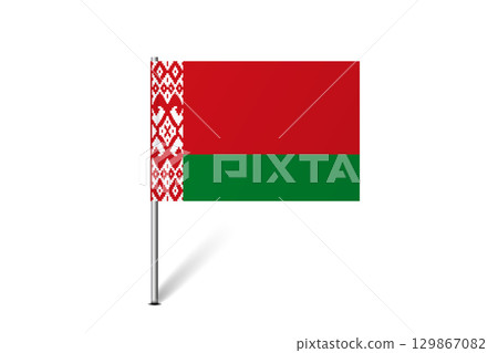 Belarus flag - map pin flag representing a country cultural identity and heritage. The essence of national pride and unity. Map pin flag stuck in a white background 129867082