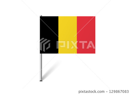 Belgium flag - map pin flag representing a country cultural identity and heritage. The essence of national pride and unity. Map pin flag stuck in a white background 129867083