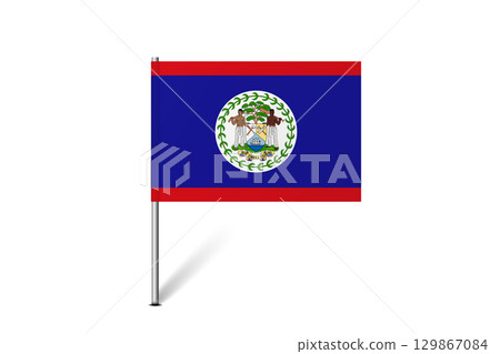 Belize flag - map pin flag representing a country cultural identity and heritage. The essence of national pride and unity. Map pin flag stuck in a white background 129867084