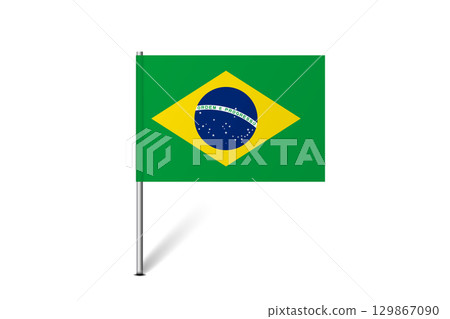 Brazil flag - map pin flag representing a country cultural identity and heritage. The essence of national pride and unity. Map pin flag stuck in a white background 129867090