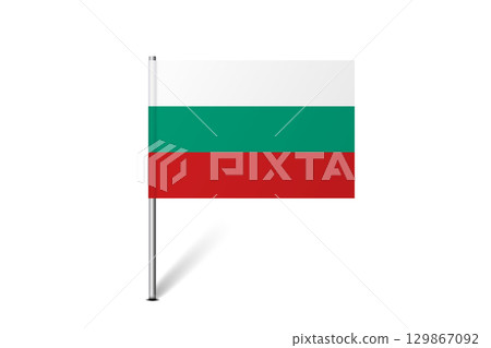 Bulgaria flag - map pin flag representing a country cultural identity and heritage. The essence of national pride and unity. Map pin flag stuck in a white background 129867092