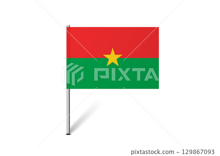 Burkina Faso flag - map pin flag representing a country cultural identity and heritage. The essence of national pride and unity. Map pin flag stuck in a white background 129867093