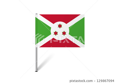 Burundi flag - map pin flag representing a country cultural identity and heritage. The essence of national pride and unity. Map pin flag stuck in a white background 129867094