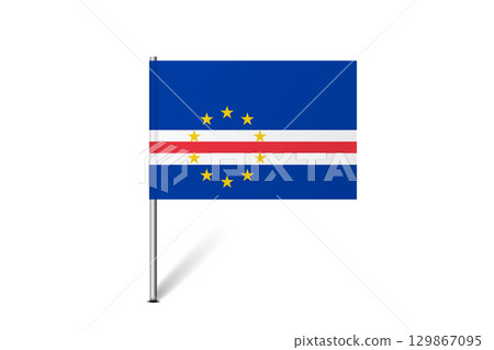 Cape Verde flag - map pin flag representing a country cultural identity and heritage. The essence of national pride and unity. Map pin flag stuck in a white background 129867095