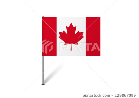 Canada flag - map pin flag representing a country cultural identity and heritage. The essence of national pride and unity. Map pin flag stuck in a white background 129867099