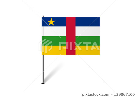 Central African Republic flag - map pin flag representing a country cultural identity and heritage. The essence of national pride and unity. Map pin flag stuck in a white background Central African Republic flag - map pin flag representing a country cultural identity and heritage. The essence of national pride and unity. Map pin flag stuck in a white background 129867100
