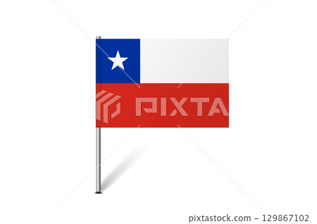 Chile flag - map pin flag representing a country cultural identity and heritage. The essence of national pride and unity. Map pin flag stuck in a white background 129867102