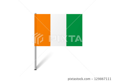 Cote d Ivoire flag - map pin flag representing a country cultural identity and heritage. The essence of national pride and unity. Map pin flag stuck in a white background 129867111